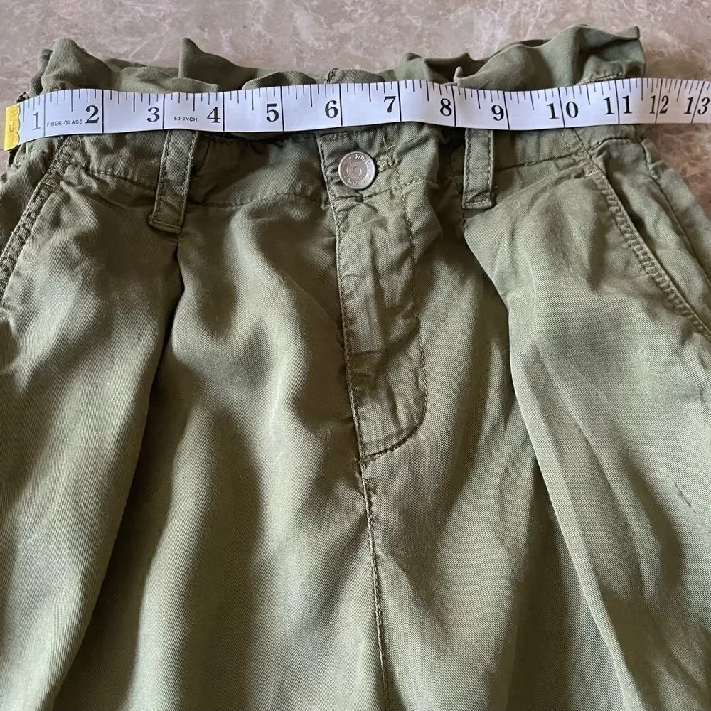 ZARA army green high rise paper bag wide leg ankle pants XS - Picture 7 of 9